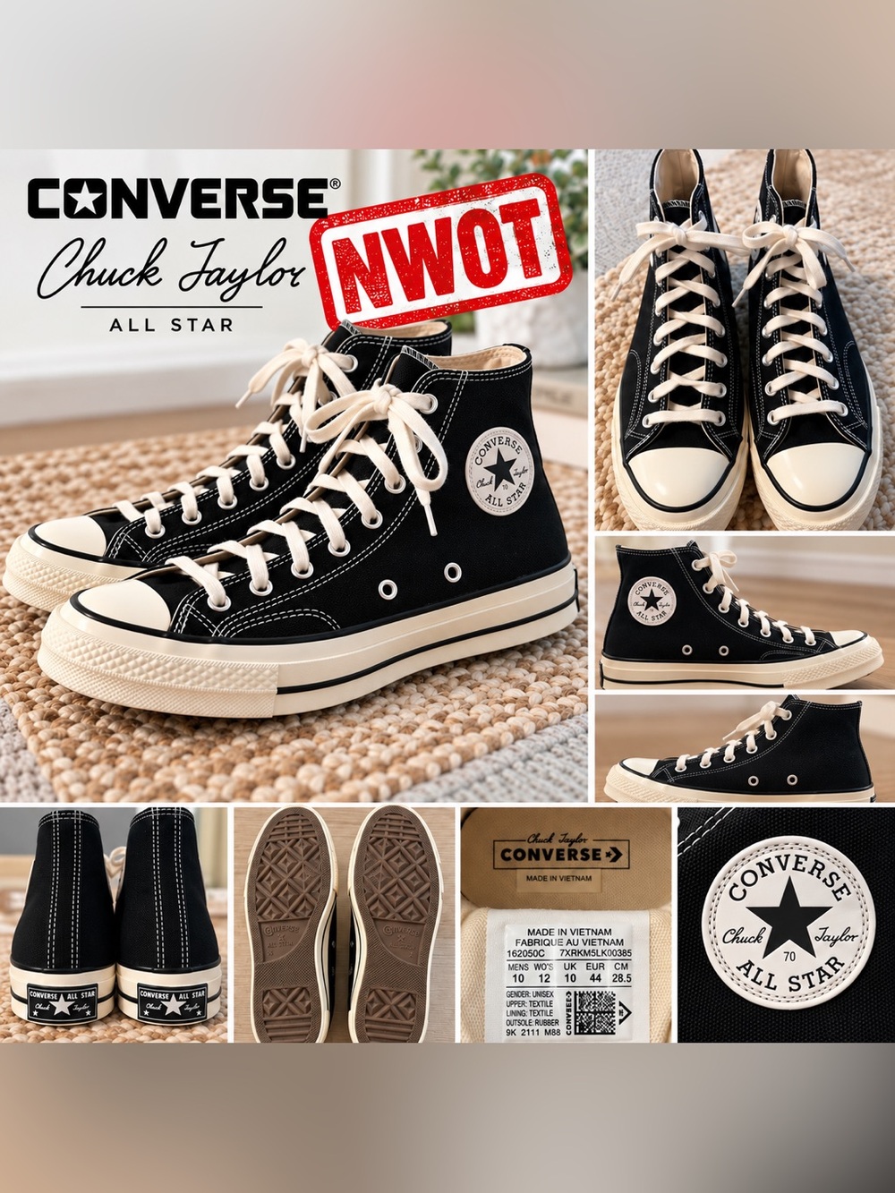 Converse Chuck 70 High Top Black Canvas Sneakers Men’s 10/ Womens 12 NWOT